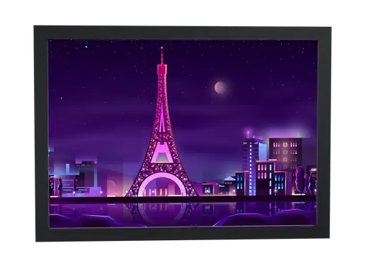 Pôster Torre Eiffel neon rosa e roxo emoldurado