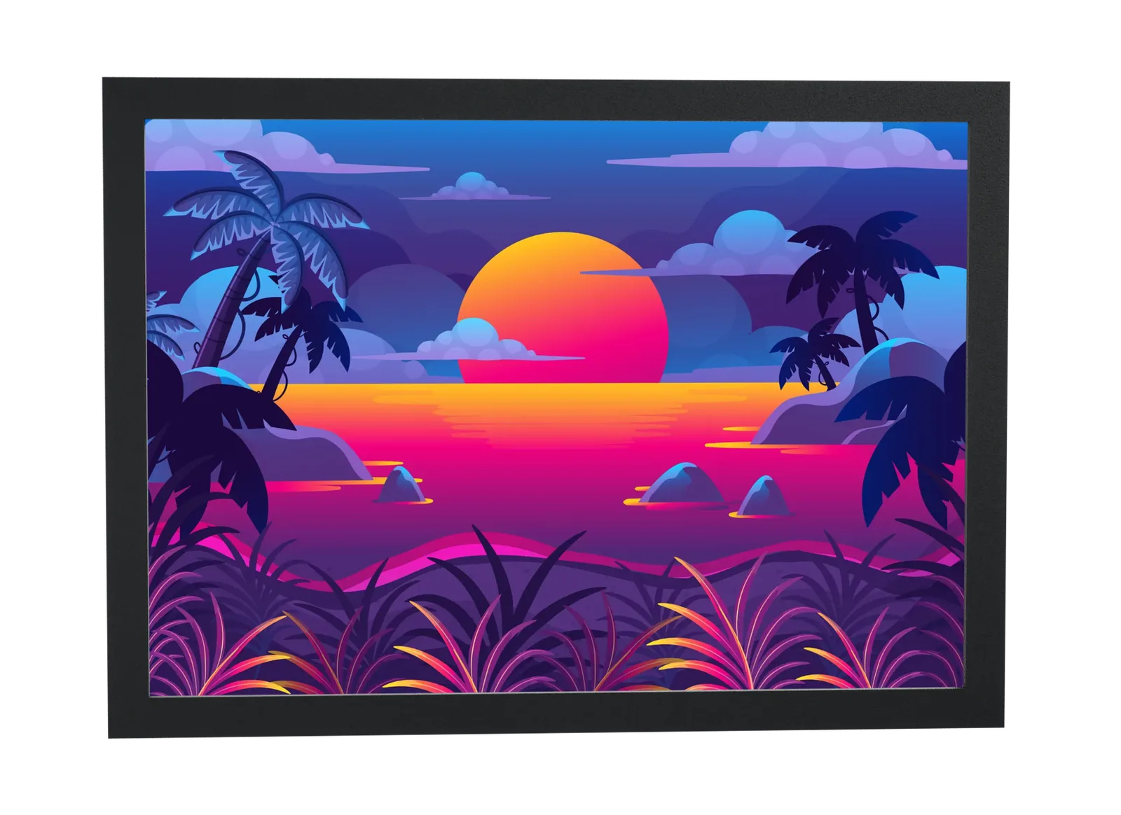 Pôster Sol laranja sobre o mar magenta emoldurado