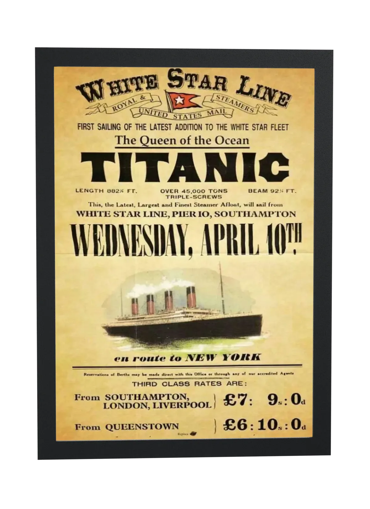 Pôster Titanic da White Star Line emoldurado