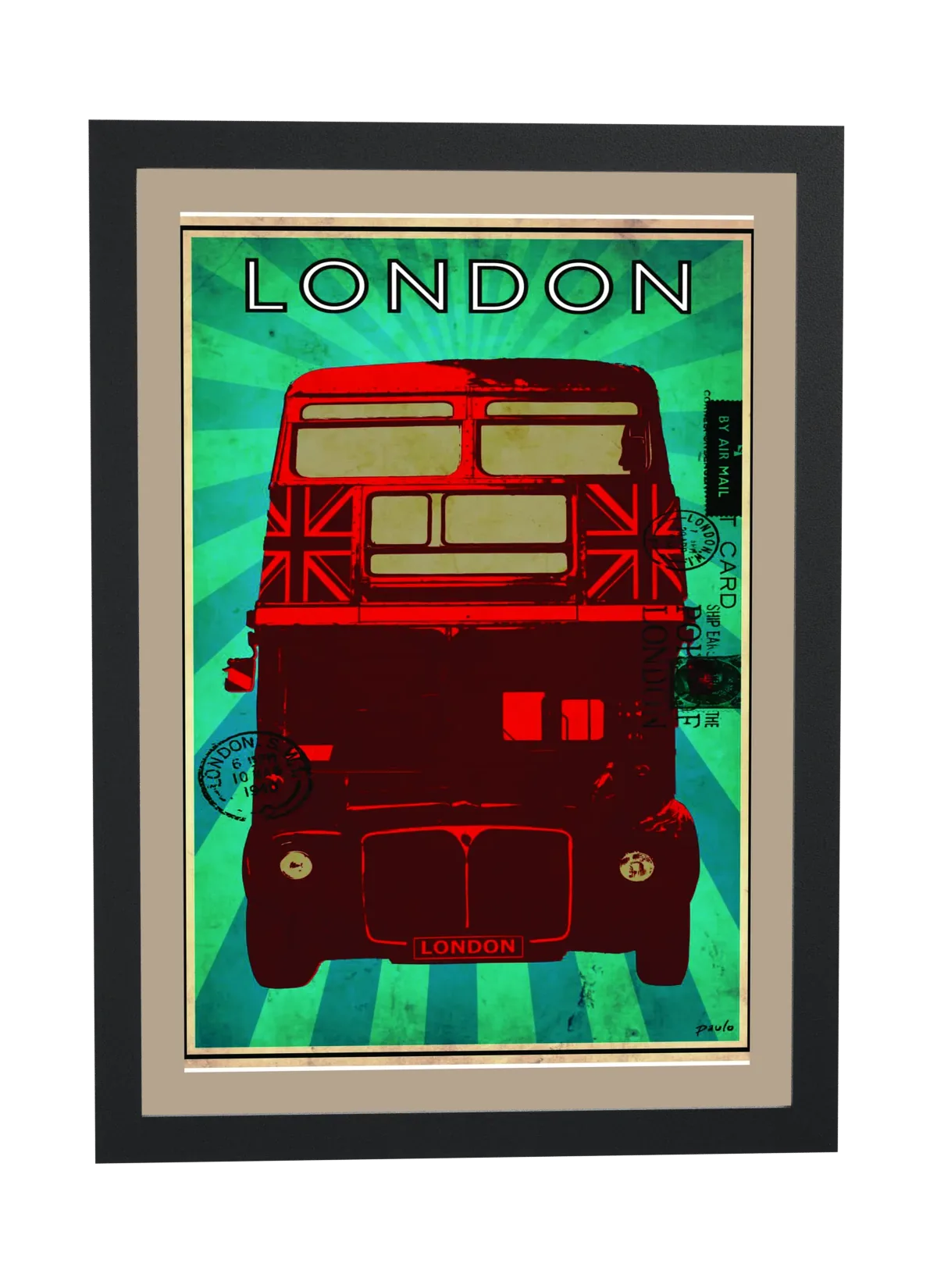Pôster Ônibus londrino em pop art emoldurado