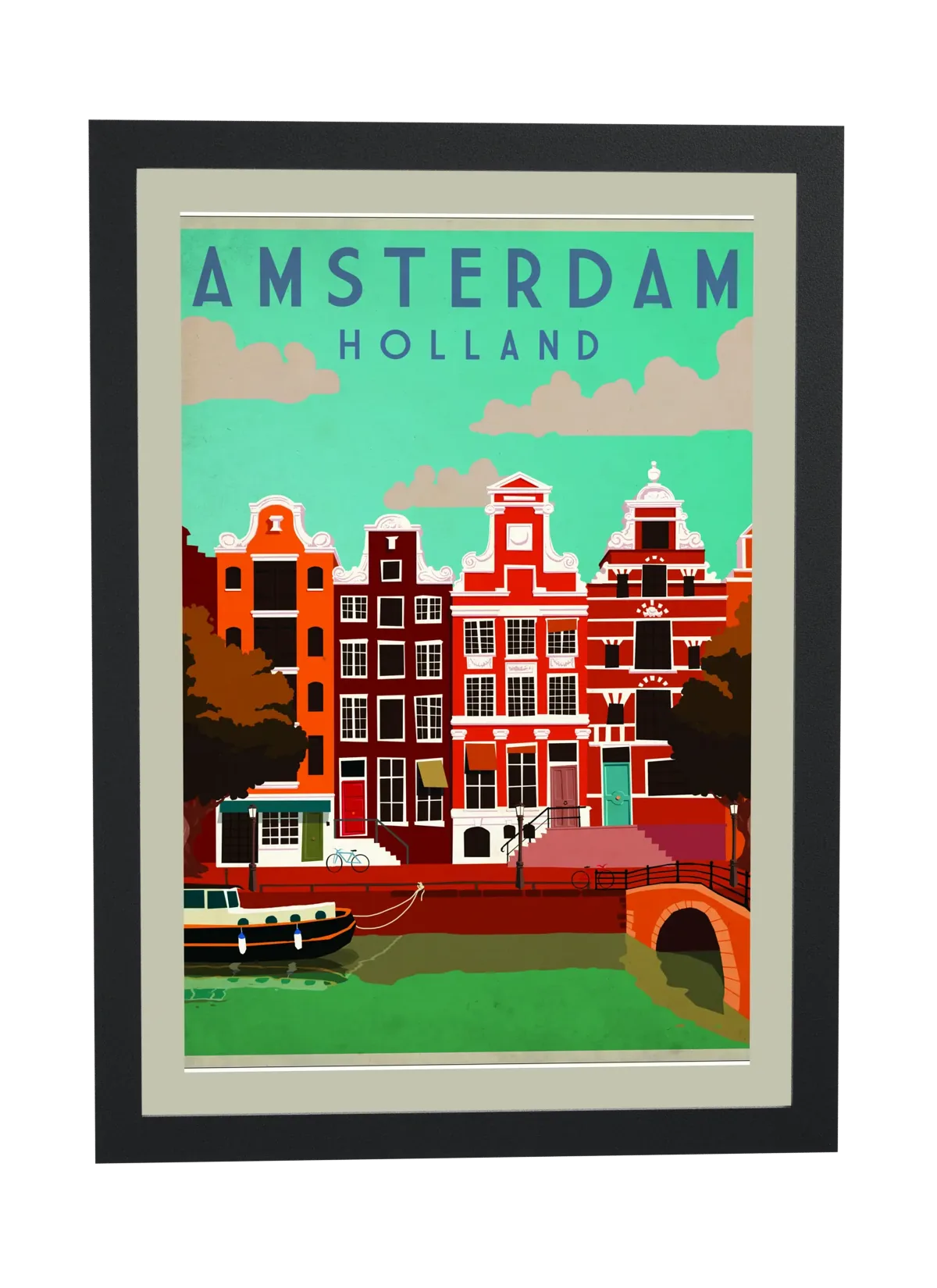 Pôster Casas de canal em Amsterdam emoldurado
