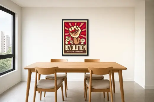 Pôster Revolution Wake up and fight emoldurado na parede: sala de jantar