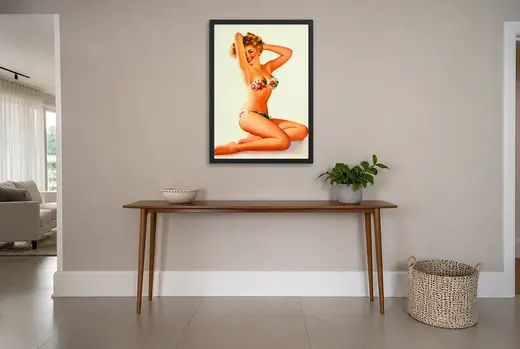 Pôster Pin-up loira de biquíni floral emoldurado na parede: hall de entrada
