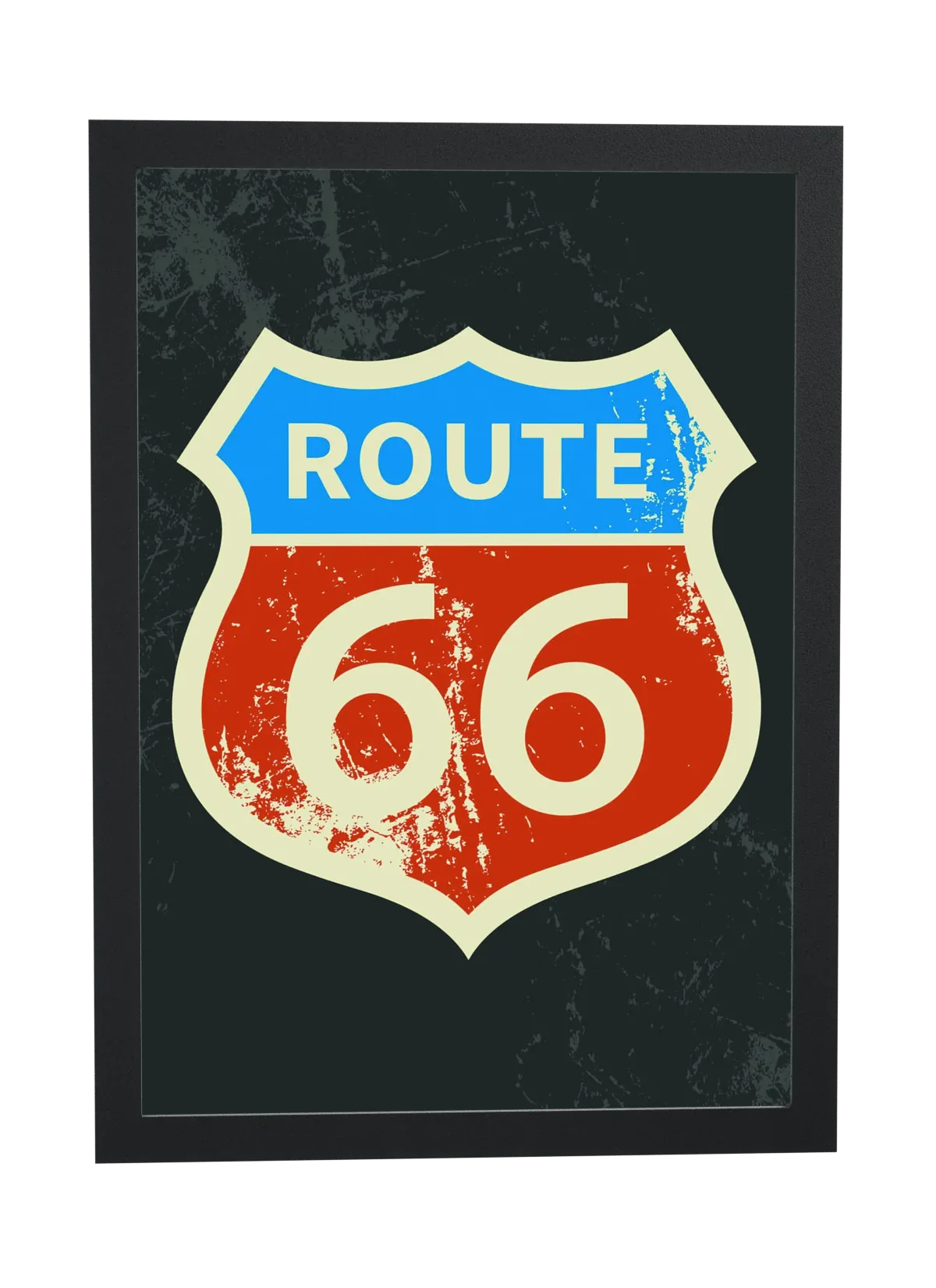 Pôster Placa Route 66 desgastada emoldurado