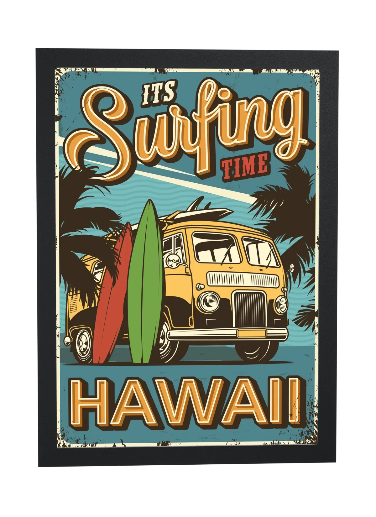 Pôster Surfing Time Hawaii emoldurado