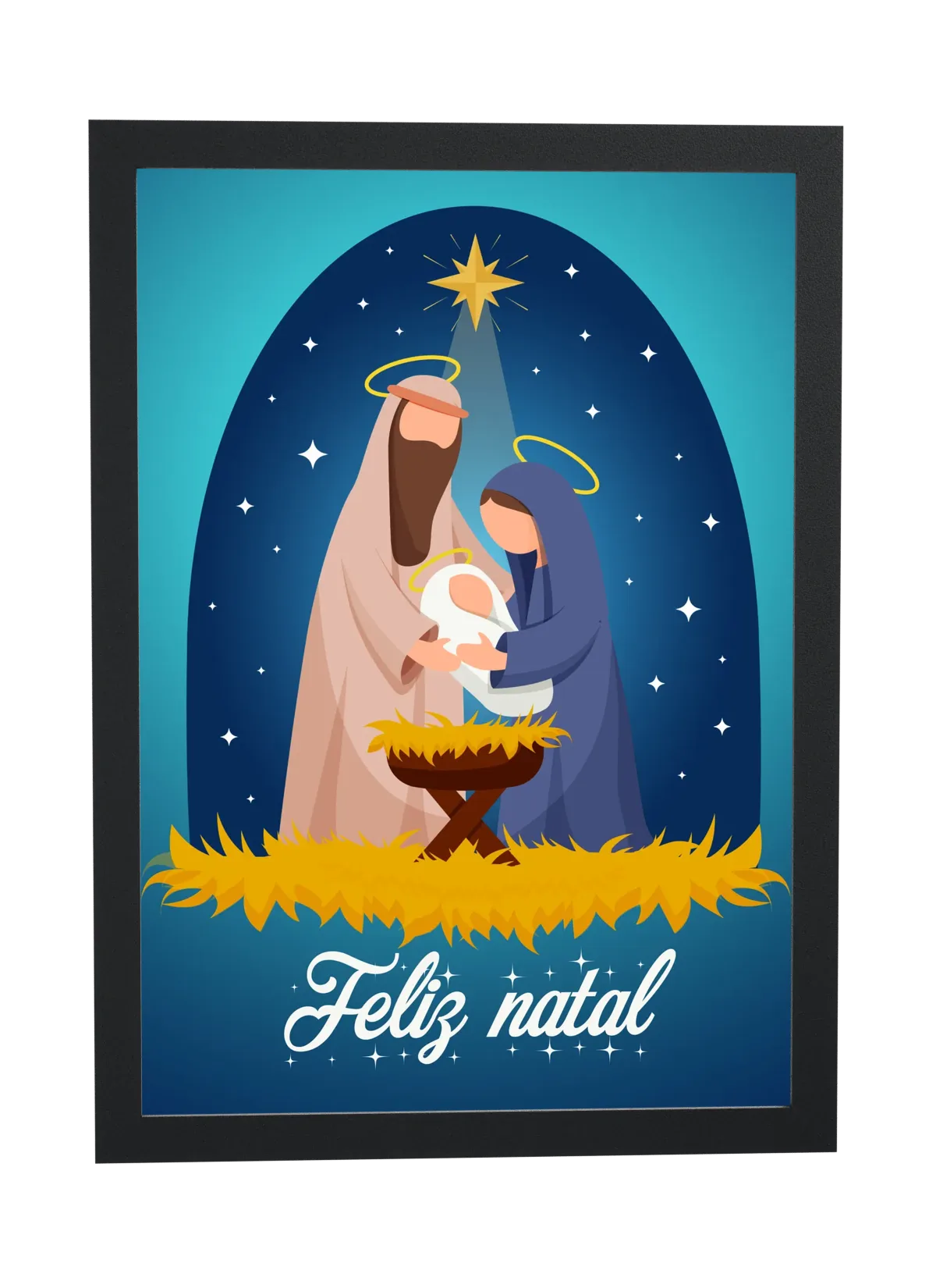 Pôster Presépio de Natal estilizado emoldurado