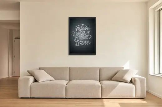 Pôster Save Water Drink Wine emoldurado na parede: sala de estar ampla
