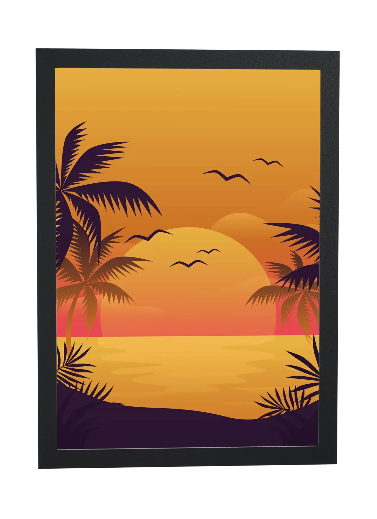Pôster Pôr do sol tropical ilustrado emoldurado
