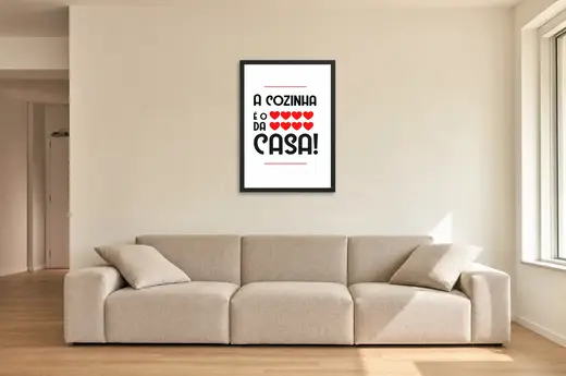 Pôster Cozinha é o coração da casa emoldurado na parede: sala de estar ampla