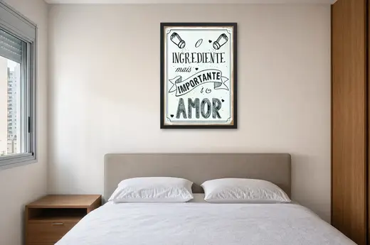 Pôster Ingrediente mais importante é o amor emoldurado na parede: quarto de casal