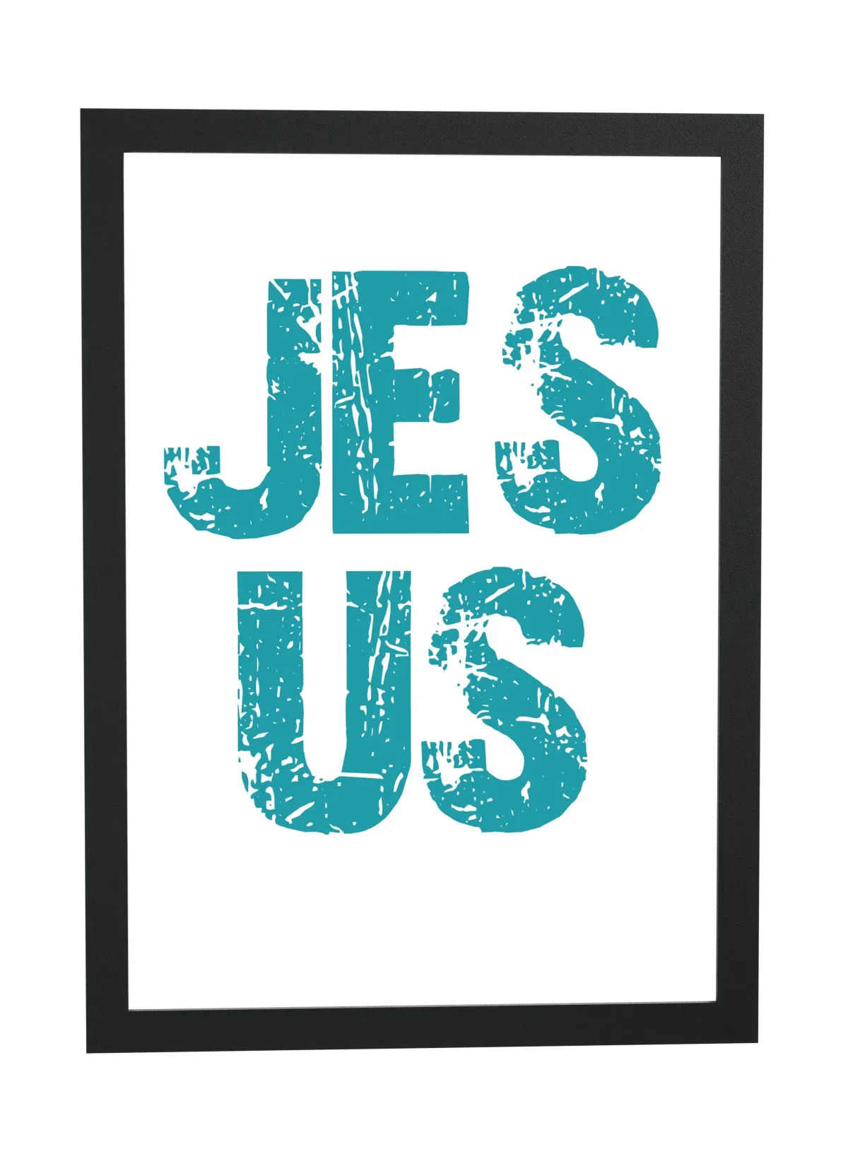 Pôster Jesus em letras azuis emoldurado