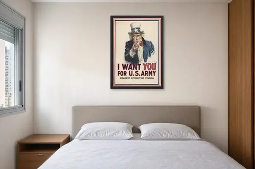 Pôster Cartaz retrô de recrutamento militar emoldurado na parede: quarto de casal