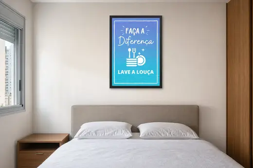 Pôster Faça a diferença lave a louça emoldurado na parede: quarto de casal