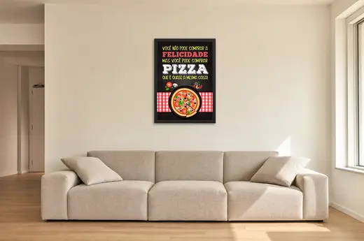 Pôster Você pode comprar pizza emoldurado na parede: sala de estar ampla