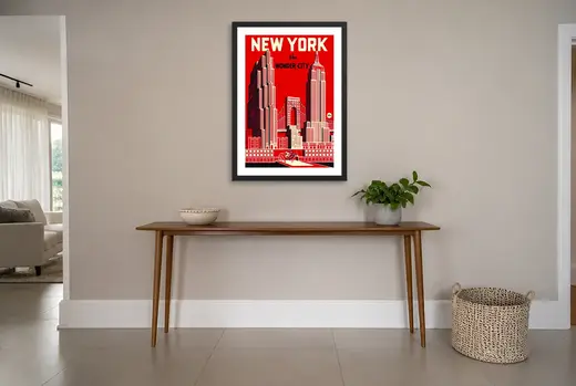 Pôster Skyline retrô de Nova York emoldurado na parede: hall de entrada