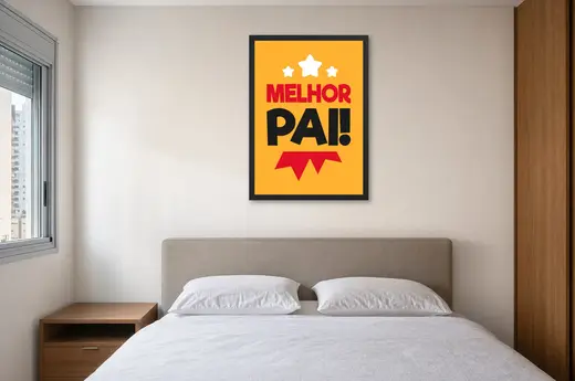 Pôster Melhor pai emoldurado na parede: quarto de casal