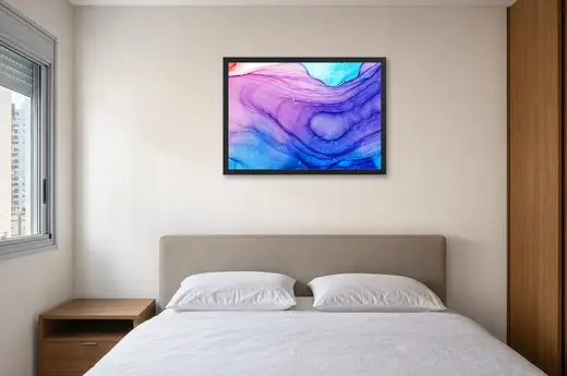 Pôster Fluxo de magenta e azul-royal emoldurado na parede: quarto de casal