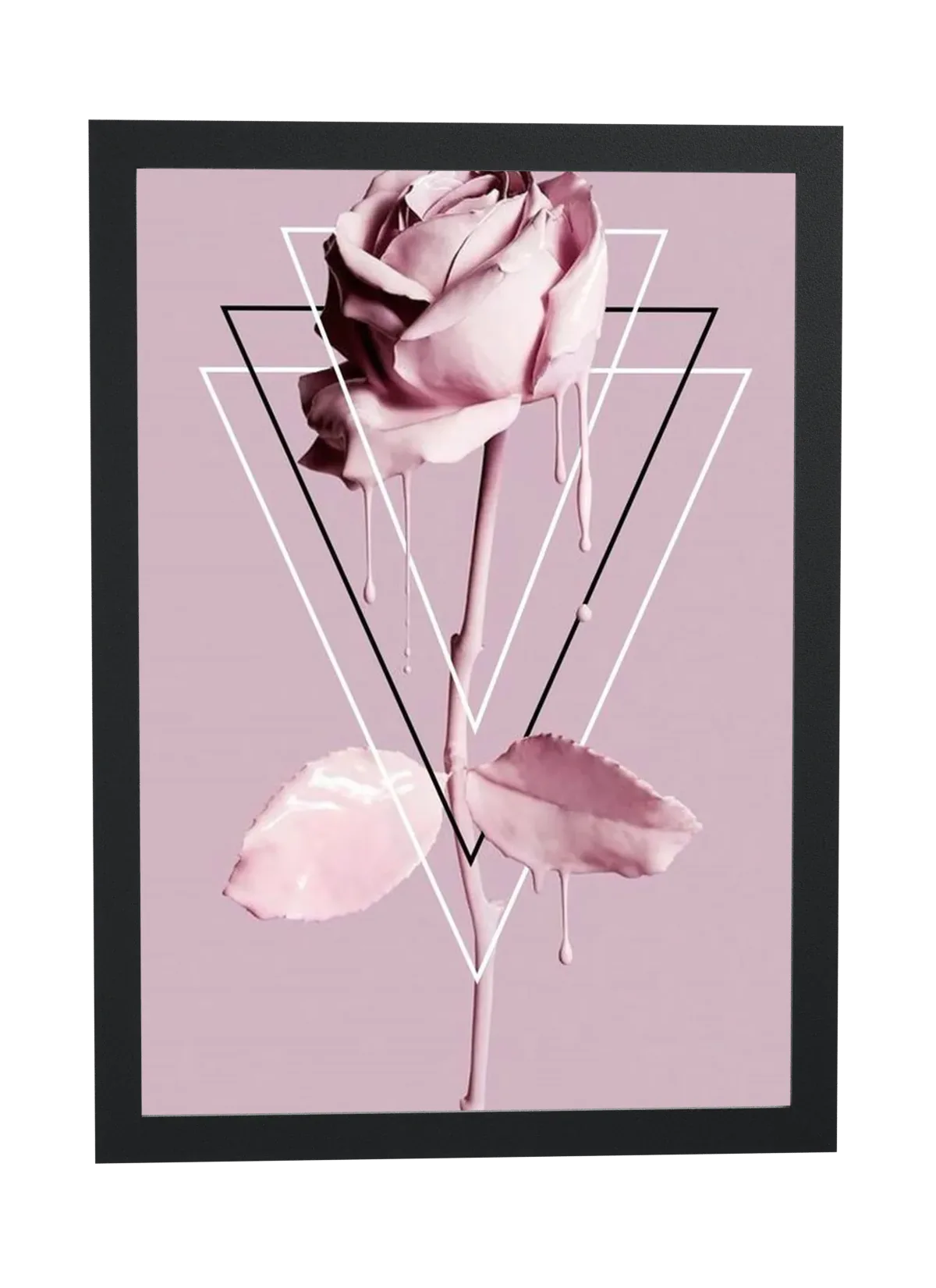 Pôster Rosa com tinta escorrendo e triângulos emoldurado
