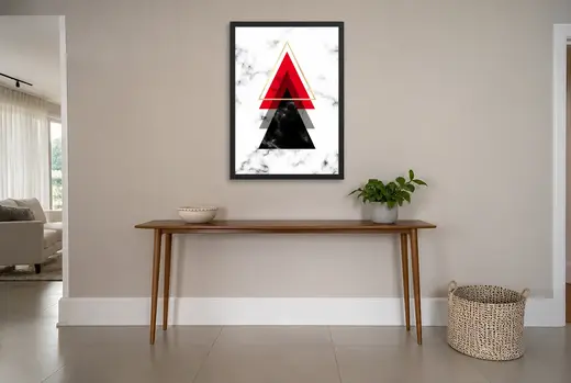 Pôster Triângulos vermelho e preto no mármore emoldurado na parede: hall de entrada