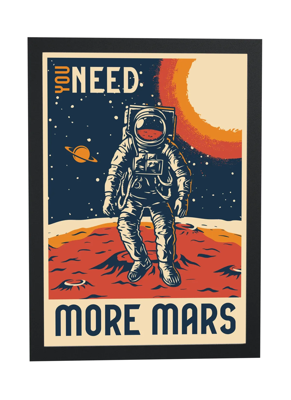 Pôster Astronauta em Marte estilo retrô emoldurado