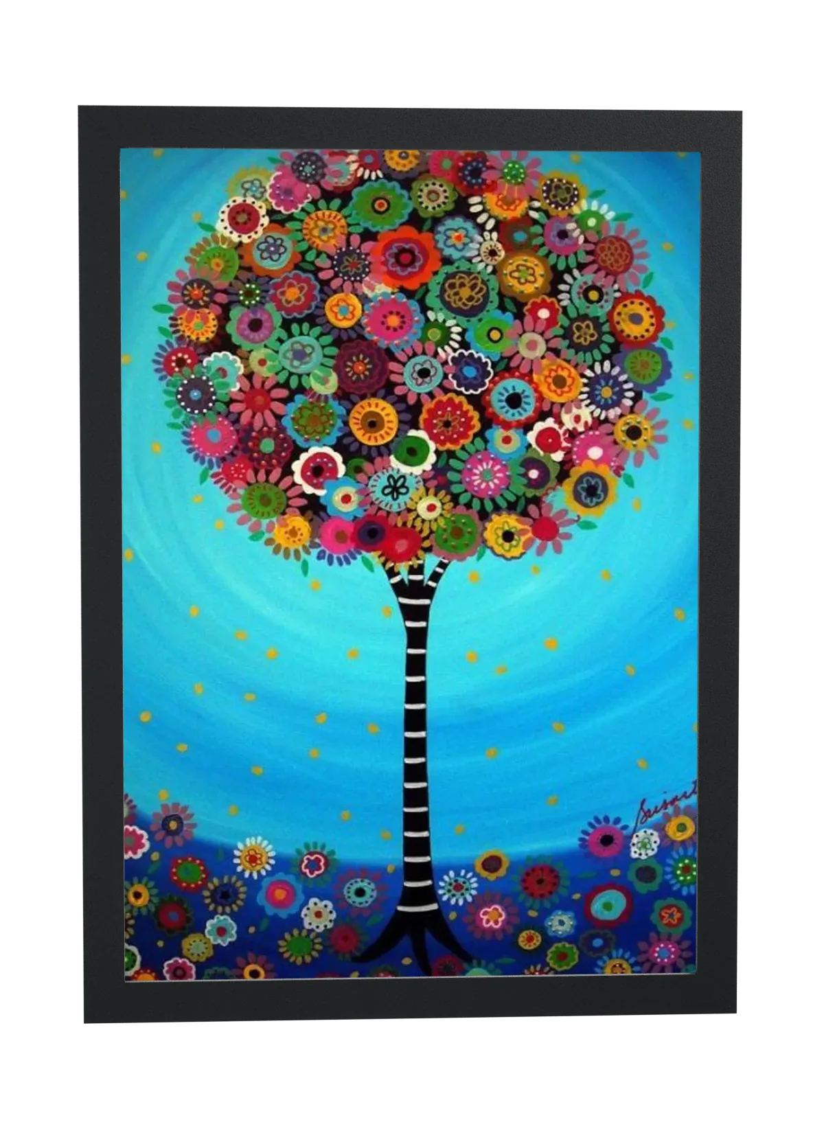 Pôster Árvore de flores coloridas emoldurado