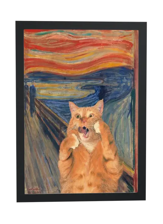 Pôster Gato laranja no Grito de Munch emoldurado