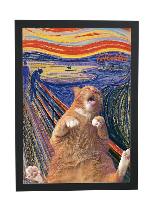 Pôster Gato gordo gritando em pastel emoldurado