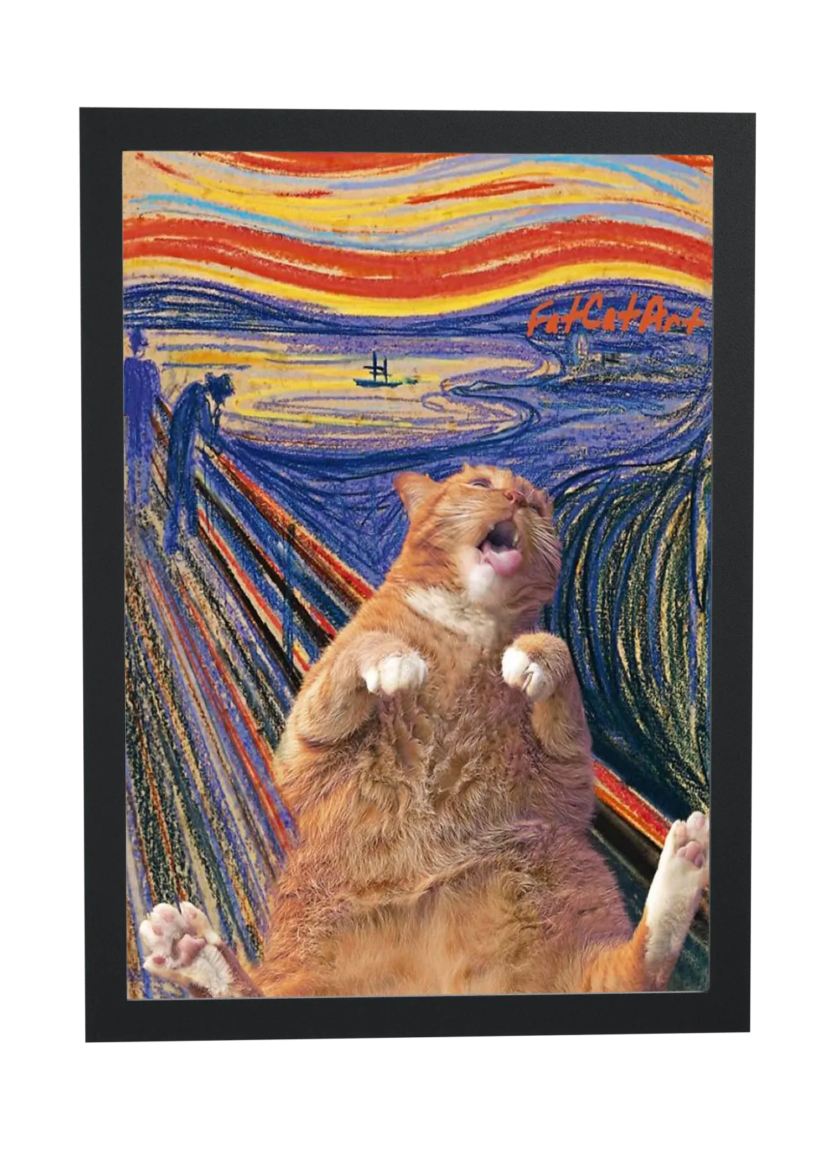 Pôster Gato gordo gritando em pastel emoldurado