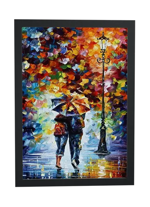 Pôster Casal de guarda-chuva na chuva colorida emoldurado