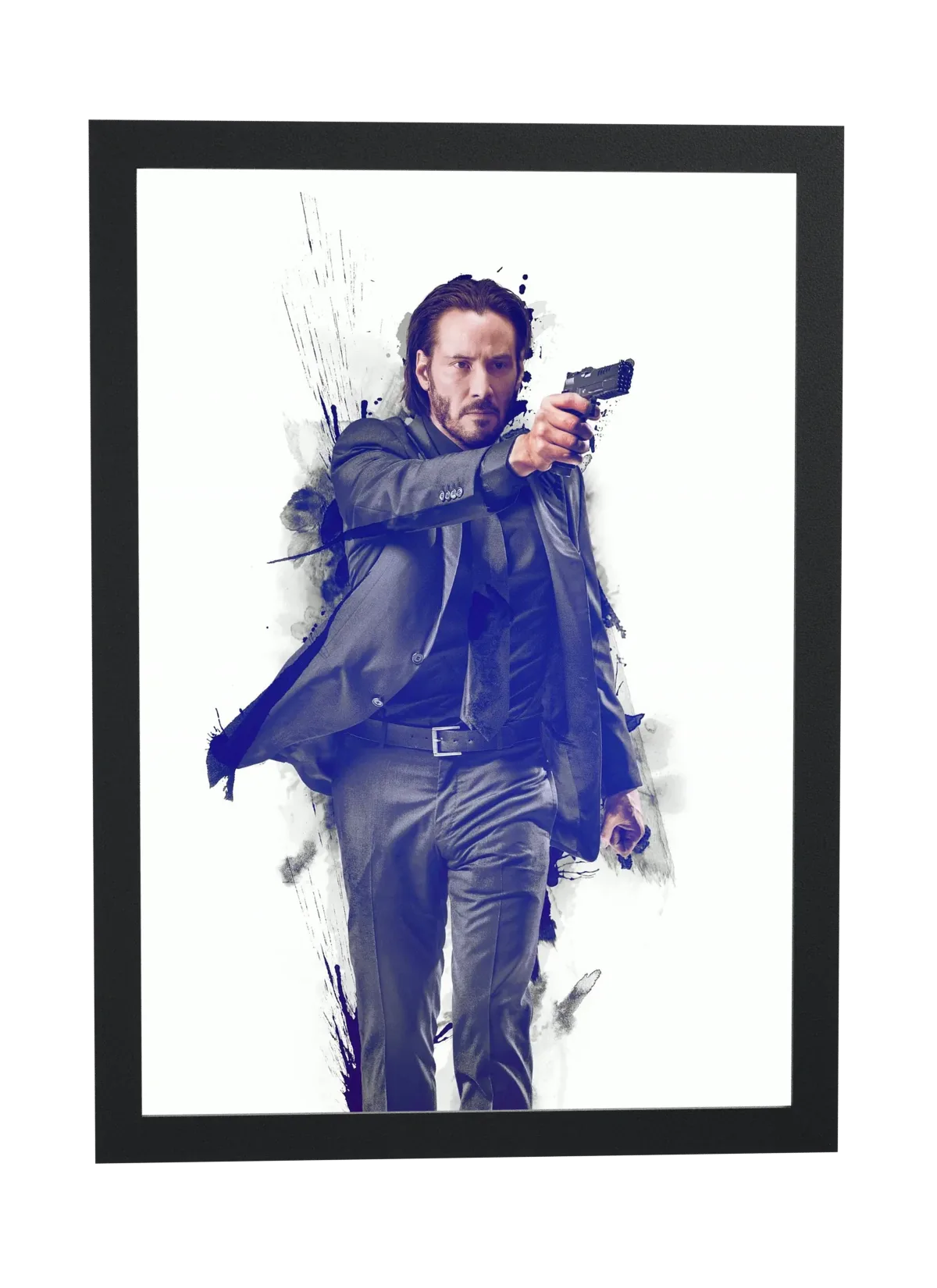 Pôster John Wick (2014): respingos de tinta e pistola emoldurado