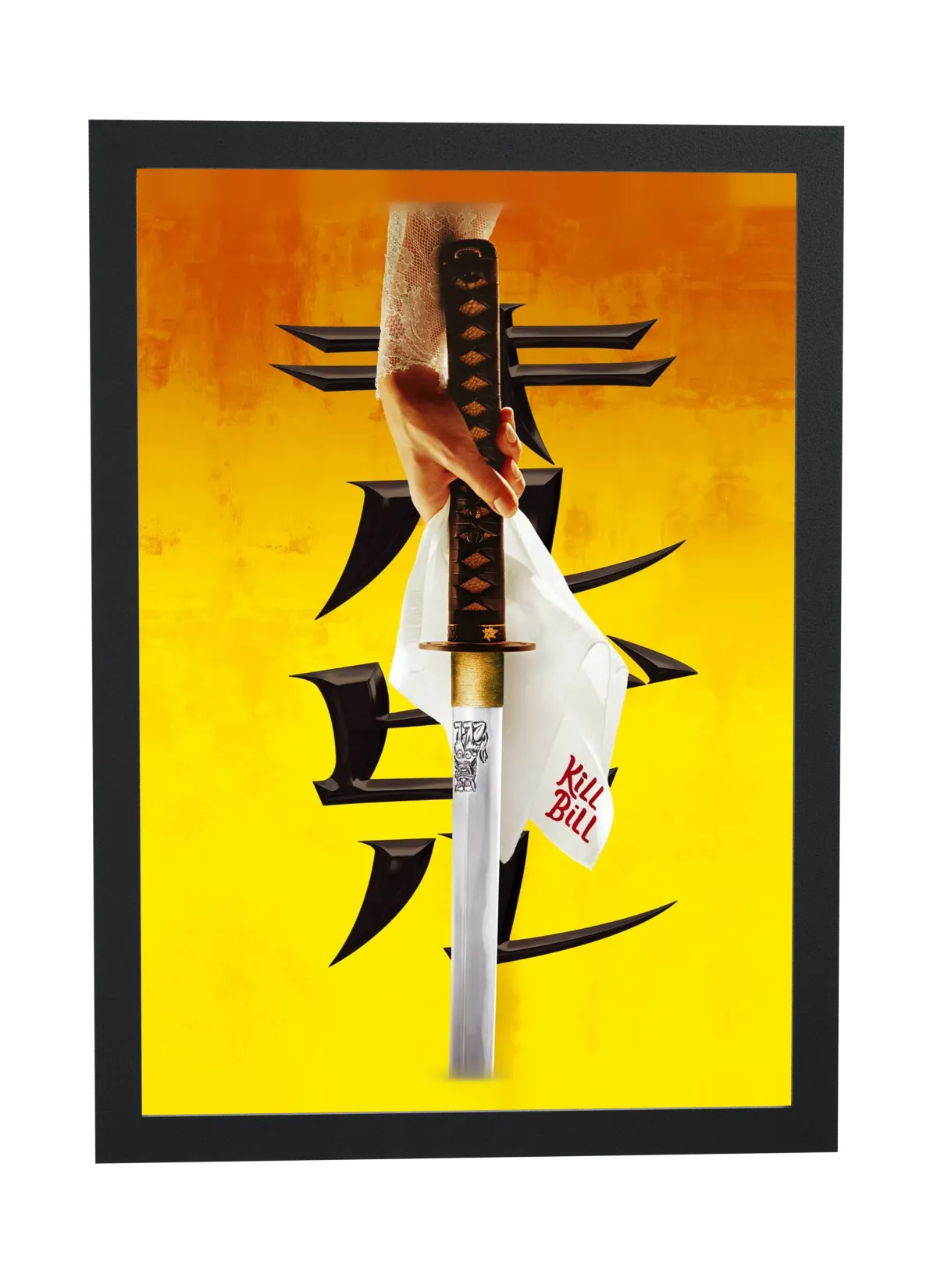Pôster Kill Bill (2003): katana no fundo amarelo emoldurado