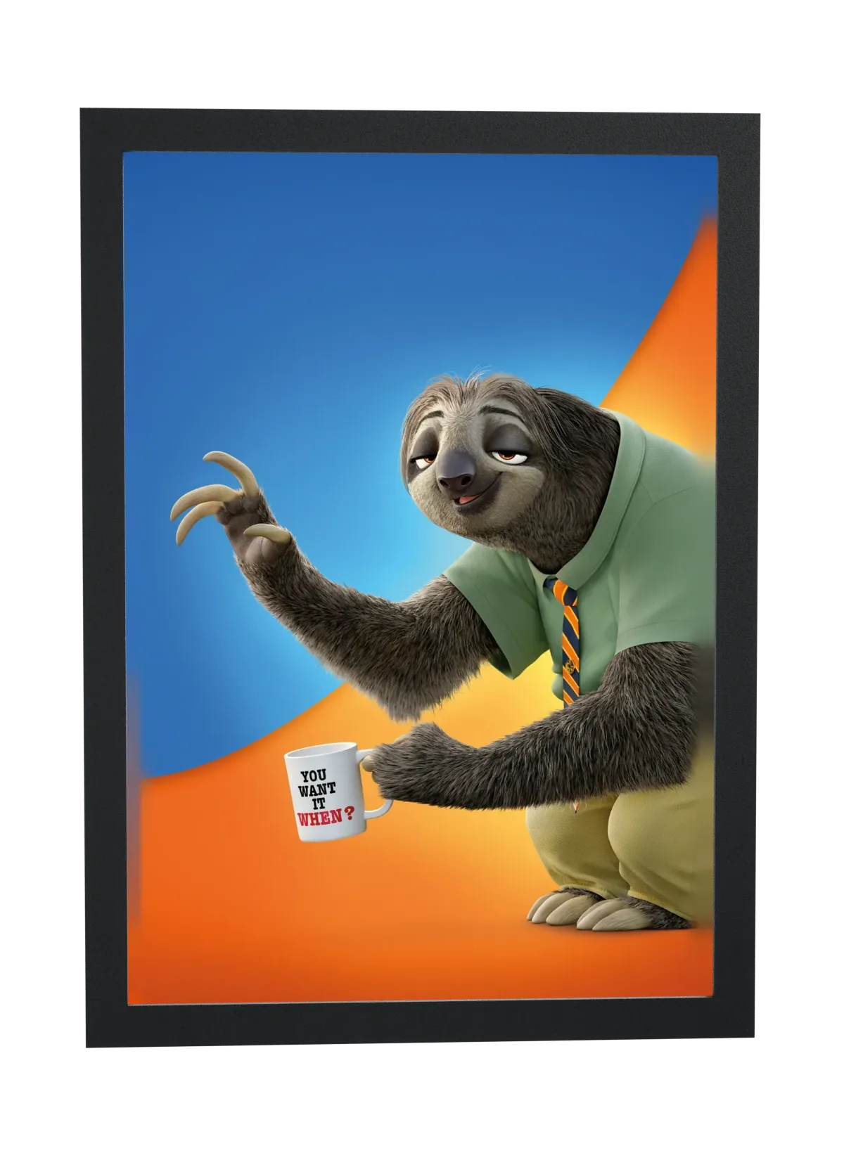 Pôster Zootopia (2016): Flash, a preguiça, com a caneca emoldurado