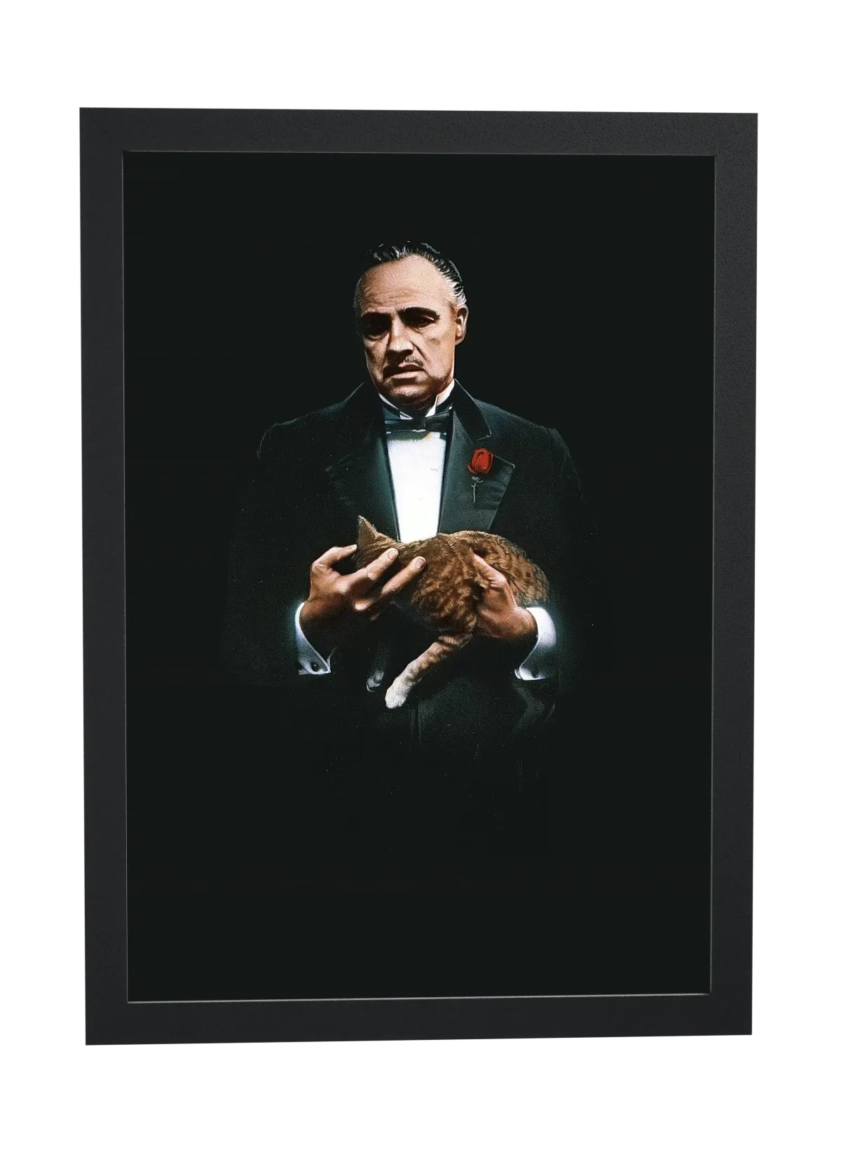 Pôster O Poderoso Chefão (1972): Vito Corleone com o gato no colo emoldurado