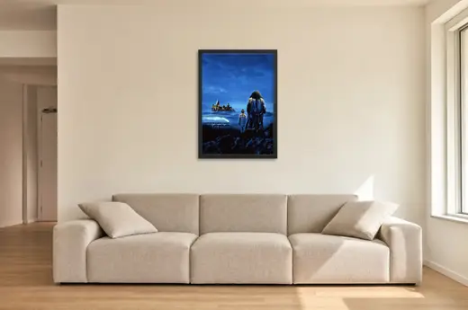 Pôster Harry Potter e a Pedra Filosofal (2001): Hagrid e Harry emoldurado na parede: sala de estar ampla