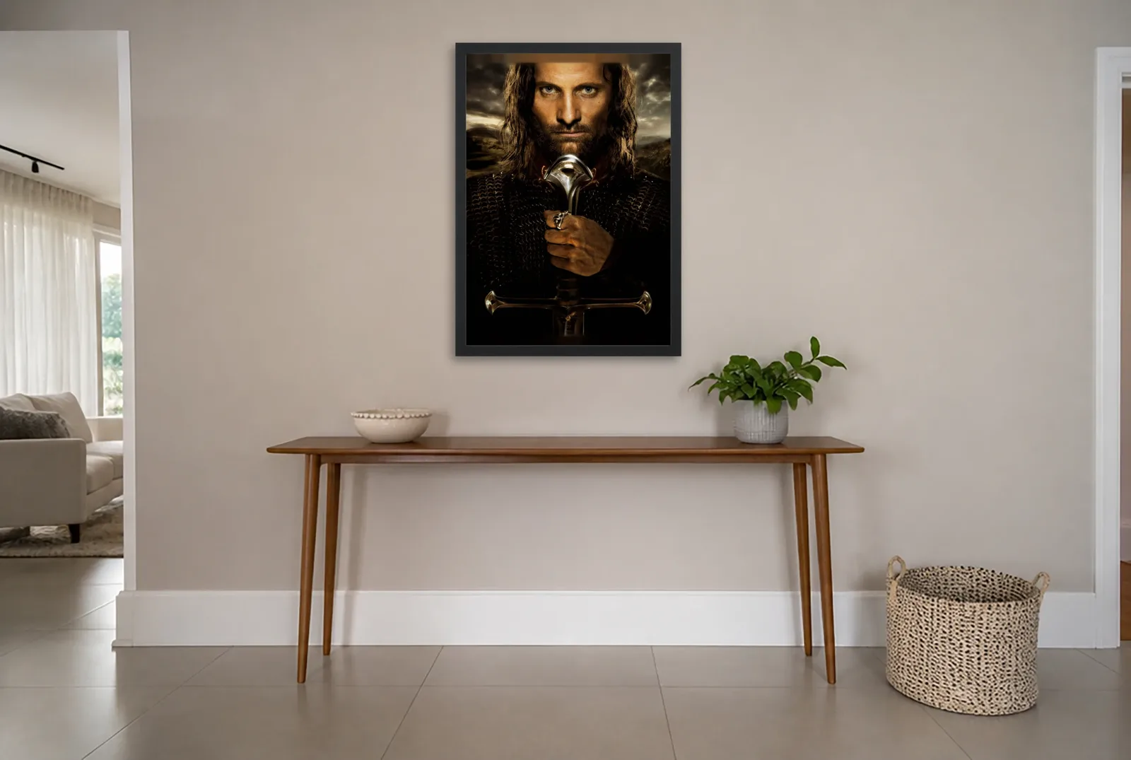 Pôster O Senhor dos Anéis O Retorno do Rei (2003): Aragorn armado emoldurado na parede