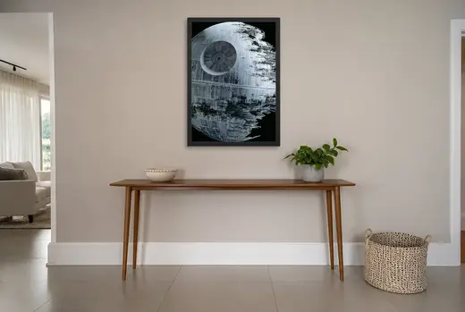 Pôster Star Wars O Retorno de Jedi (1983): Estrela da Morte emoldurado na parede: hall de entrada
