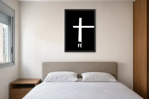 Pôster Fé com símbolo da cruz emoldurado na parede: quarto de casal