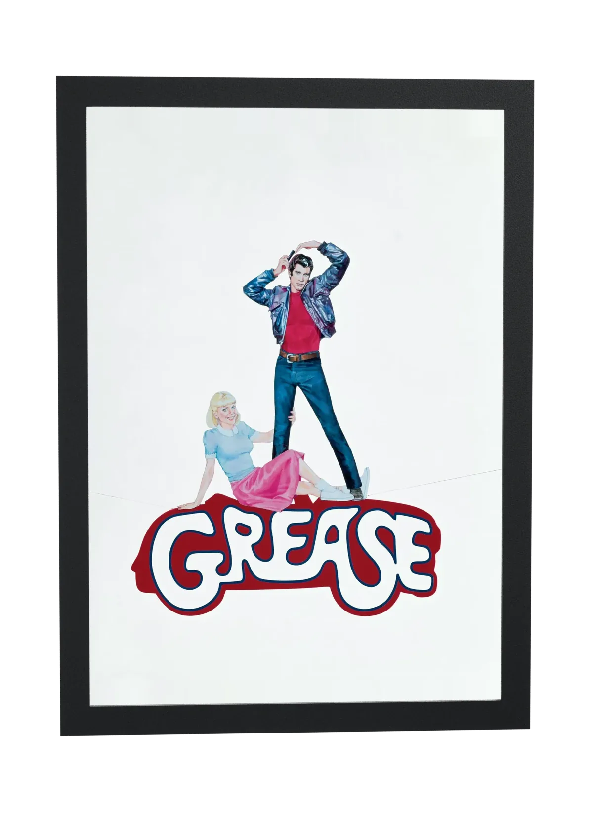 Pôster Grease (1978): Danny em pose e Sandy sentada emoldurado