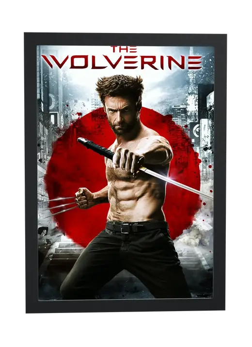 Pôster Wolverine Imortal (2013): katana e círculo vermelho emoldurado
