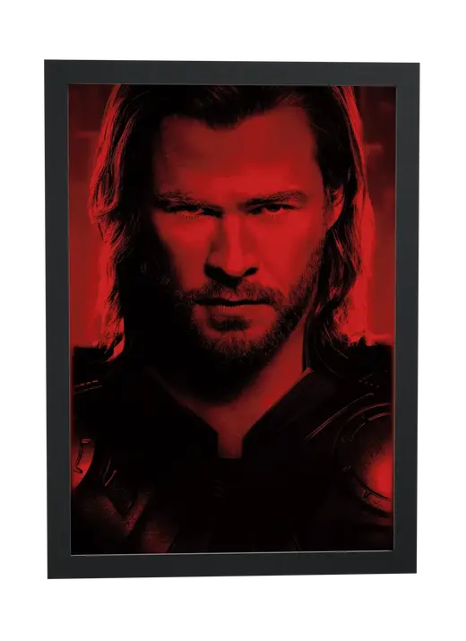 Pôster Thor (2011): rosto em vermelho e preto emoldurado