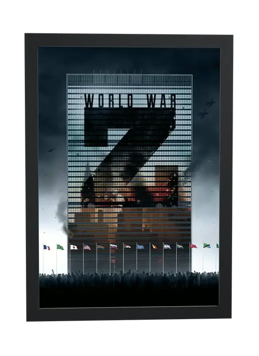 Pôster Guerra Mundial Z (2013): letra Z gigante no edifício emoldurado