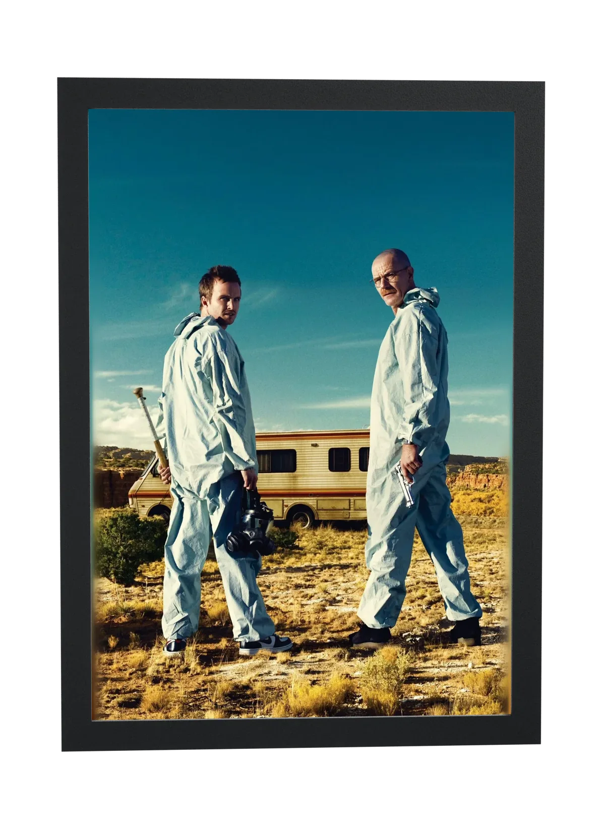 Pôster Breaking Bad (2008): Walter e Jesse diante do trailer emoldurado