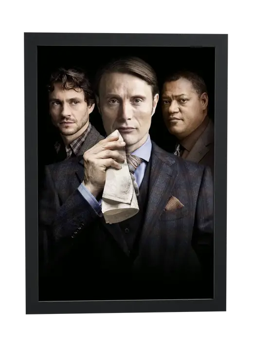 Pôster Hannibal (2013): Will, Hannibal e Jack de terno emoldurado