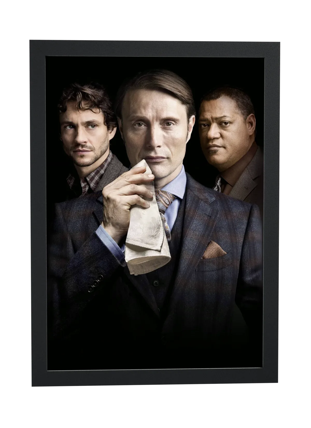 Pôster Hannibal (2013): Will, Hannibal e Jack de terno emoldurado