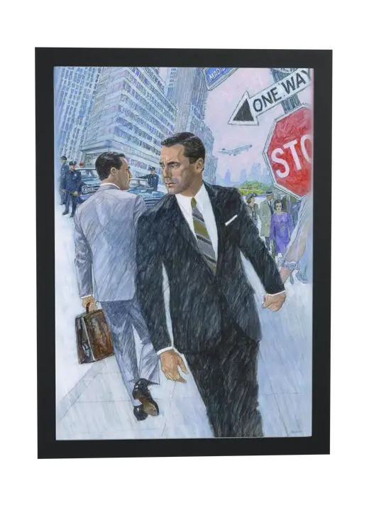 Pôster Mad Men (2007): Don Draper caminhando na Madison emoldurado