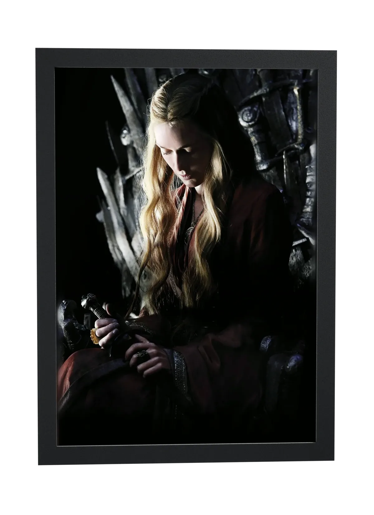 Pôster Game of Thrones (2011): Cersei no Trono de Ferro emoldurado