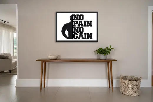 Pôster No pain no gain emoldurado na parede: hall de entrada