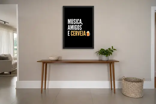 Pôster Música, amigos e cerveja emoldurado na parede: hall de entrada