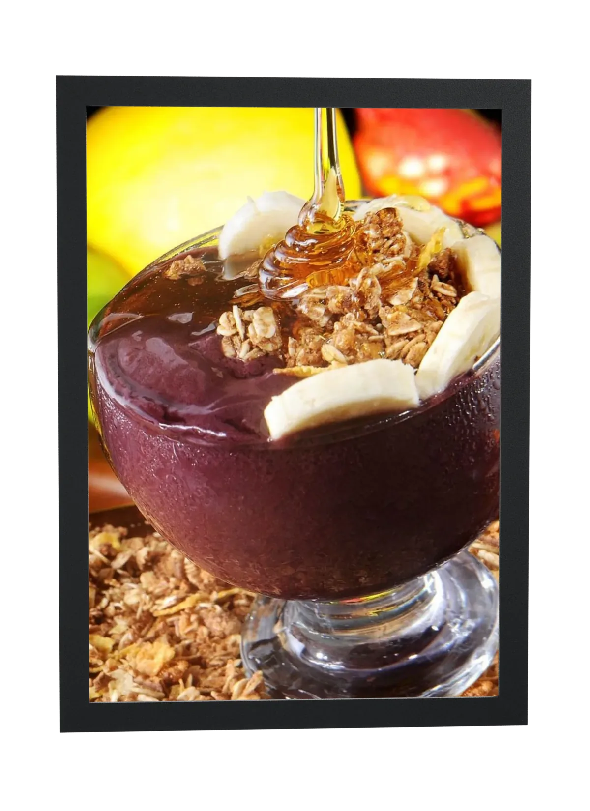 Pôster Açaí com granola, banana e mel emoldurado