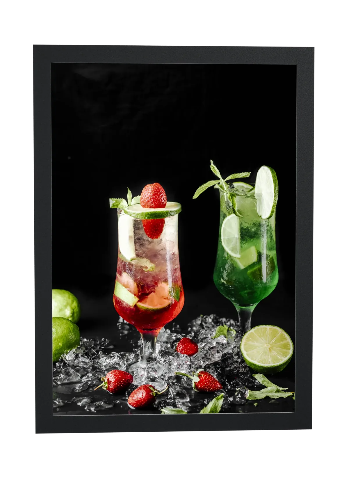 Pôster Drinque de morango e mojito verde emoldurado